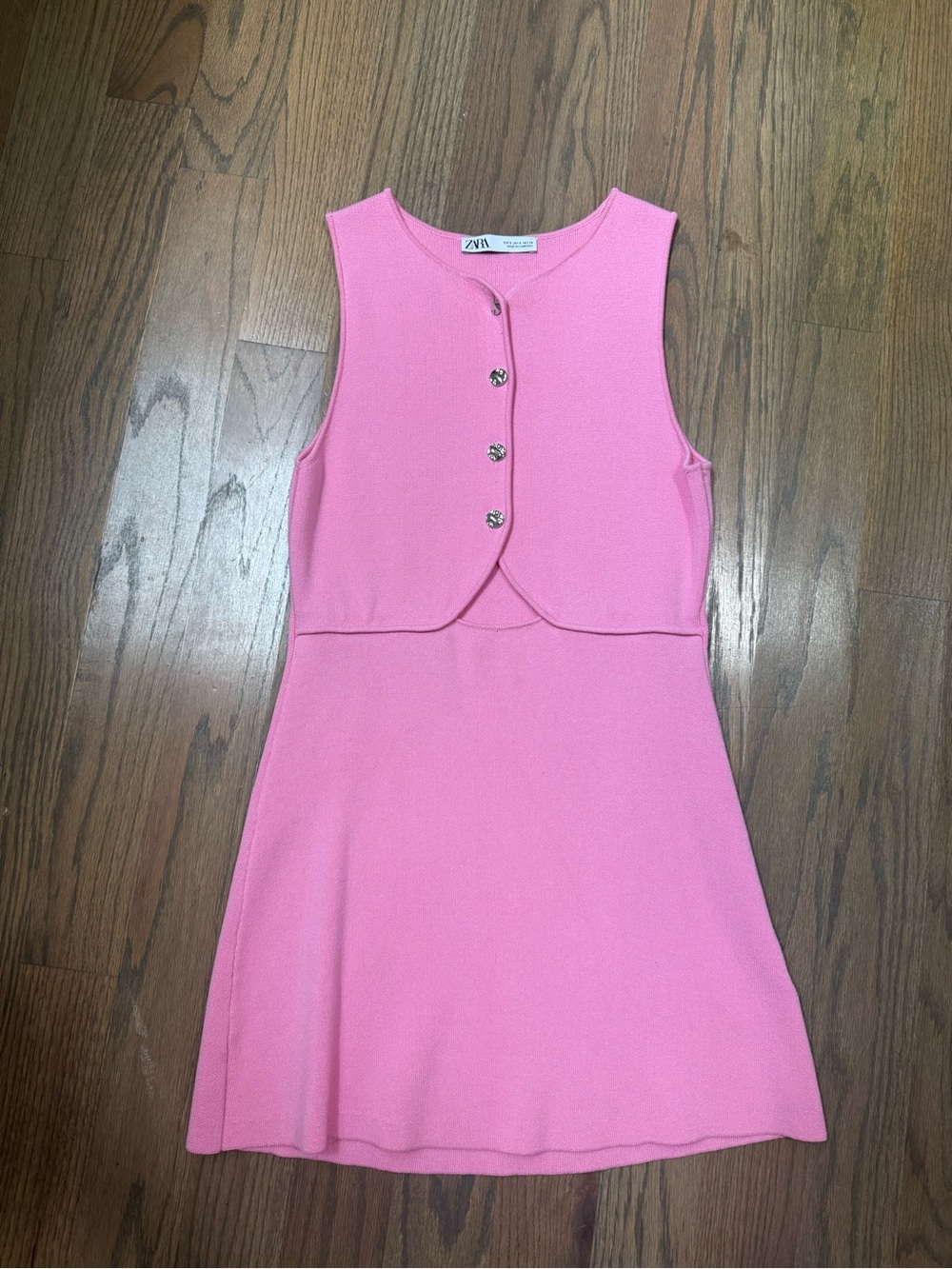Zara Hot Pink Sleeveless Knit Button-Front Dress